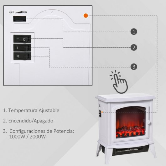 Homcom Chimenea Eléctrica de Suelo Llama Simulada 2000W Blanca
