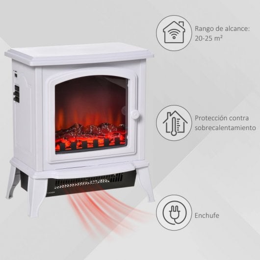 Homcom Chimenea Eléctrica de Suelo Llama Simulada 2000W Blanca