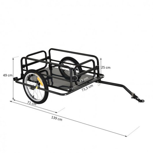 PawHut Remolque de Bicicleta para Carga 50kg Negro
