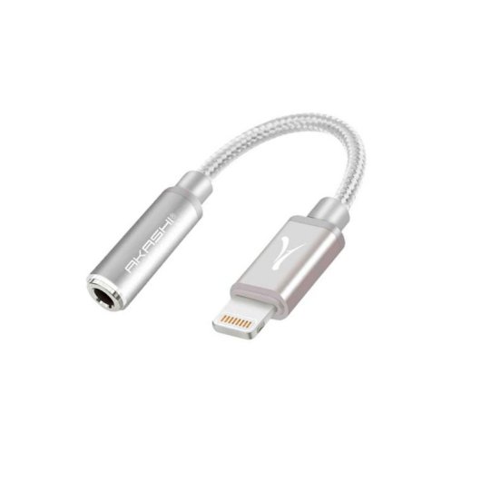 Akashi Cable Lightning a Jack 3.5mm Macho/Hembra 10cm Plata