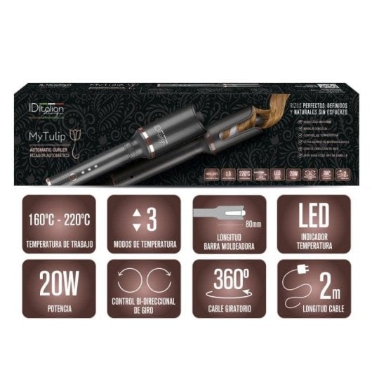 Boucleur Automatique PostQuam Mytulip 8cm 160-220°C 3 Températures Arrêt Auto Noir