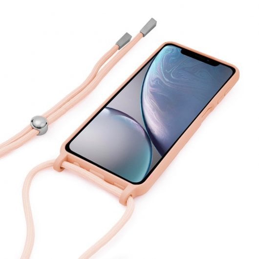 Étui avec cordon uni rose cool pour iPhone XR