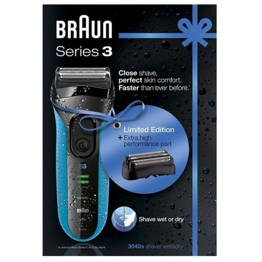 Elektrorasierer Braun Series 3 3040s Kabellos 50min Nass- und Trockenrasur 3 Klingen Schnellladung