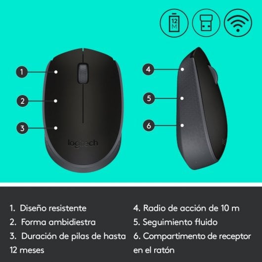 Logitech M171 Mouse Wireless, 2.4 GHz con Mini Ricevitore USB, Rilevamento Ottico, Durata ‎Batteria Fino a 12 Mesi, Mouse Ambidestro per PC/Mac/Laptop, Nero