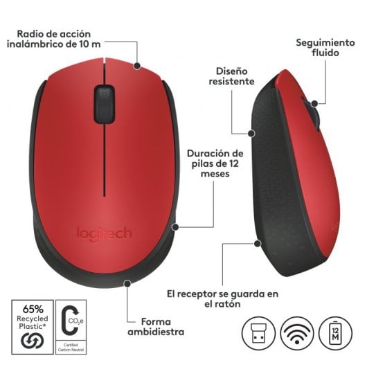 Logitech M171 Ratón Inalámbrico Rojo