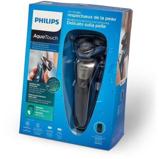 Rasoir pour Visage Philips AquaTouch S5420 Sans Fil 45min Sec et Humide 3 Têtes Charge Rapide