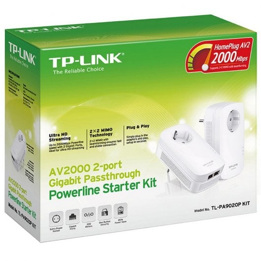TP-LINK TL-PA9020P Powerline Passthrough 2 Puertos Gigabit AV2000 Kit
