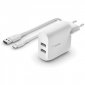 Belkin Boost Charge Cargador Dual USB-a 24 W Blanco + Cable USB-C